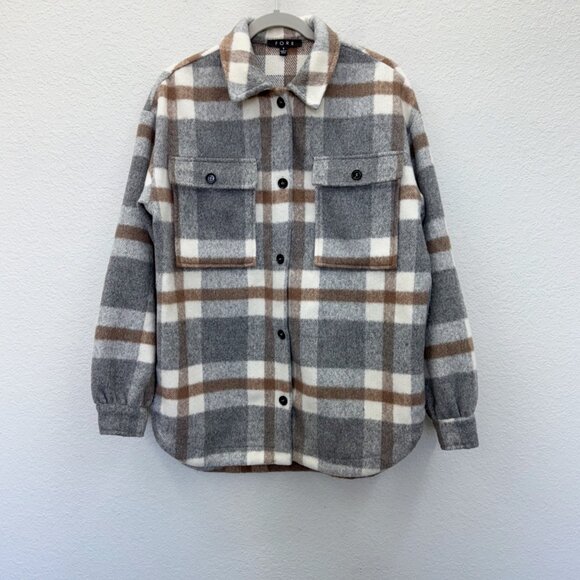 Fore Plaid Wool Blend Button Up Thick Flannel Shacket Womens size Small - Picture 1 of 10